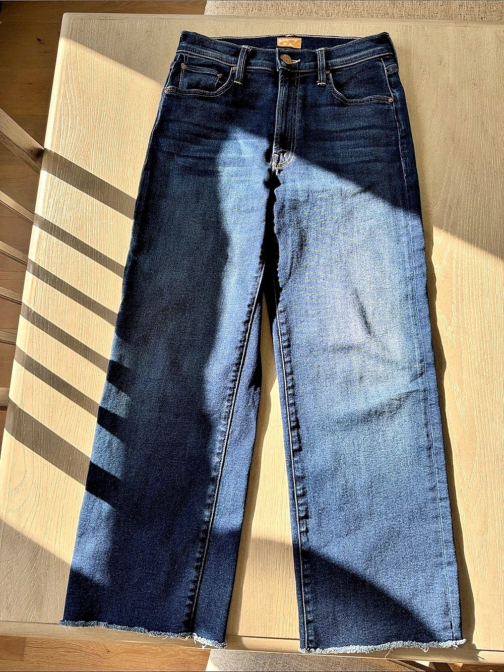 MOTHER The Rambler Ankle Fray Mid-Rise Flare Jeans Blue Waist 26